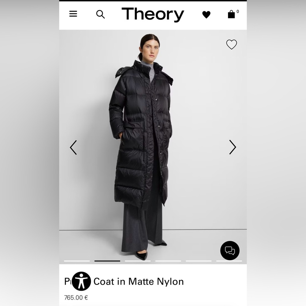 NWT Long black nylon hooded Theory Puffer Coat Sz S (org $795+)